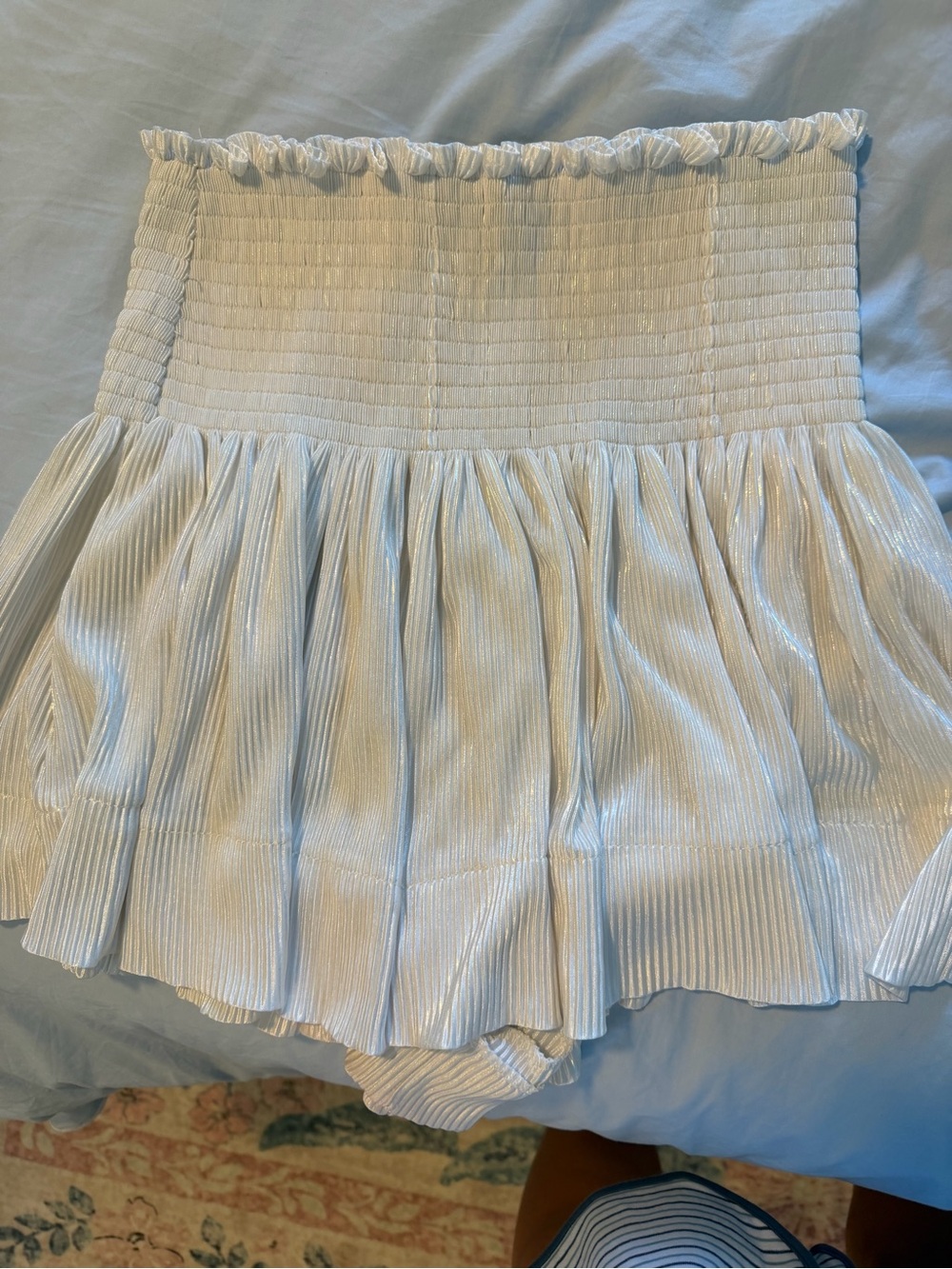 QUEEN OF SPARKLES Smocked Pleated Mini Skirts in White, Turquoise, Teal, Fuchsia - Picture 5 of 6